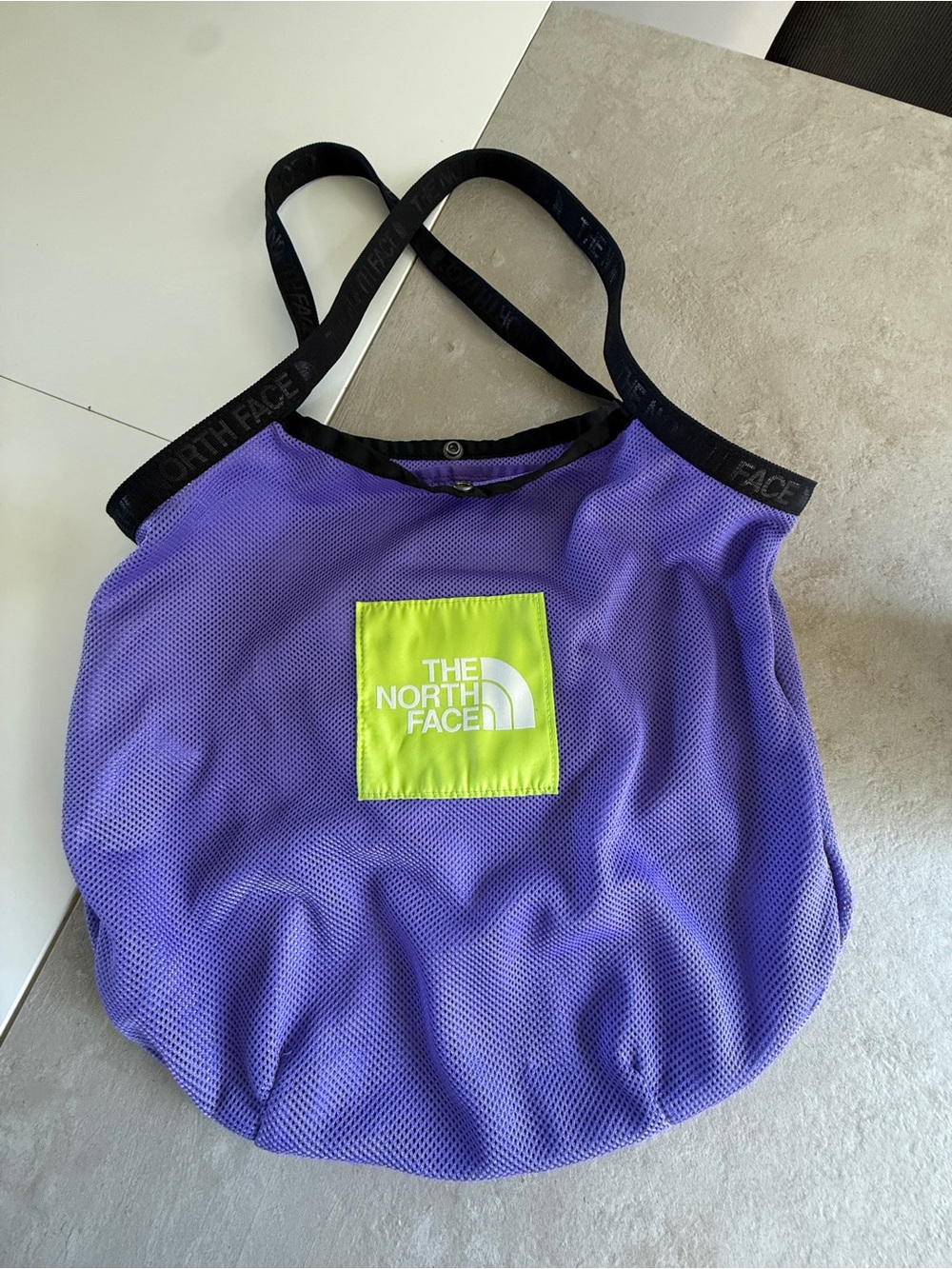 The North Face Purple Mesh Tote with Neon Green Logo